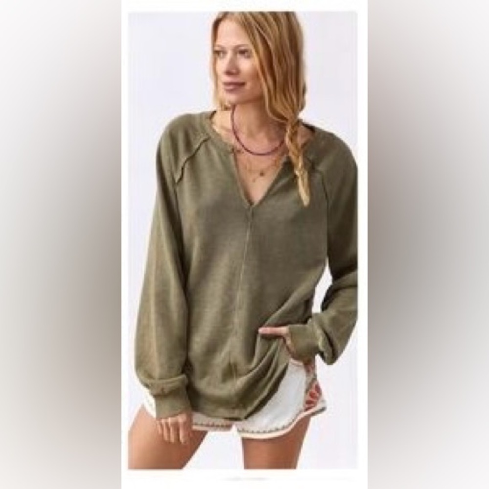 Pilcro Reworked Popover Notch Neck Sweatshirt Sz XL Terry Knit RawEdge Oversized